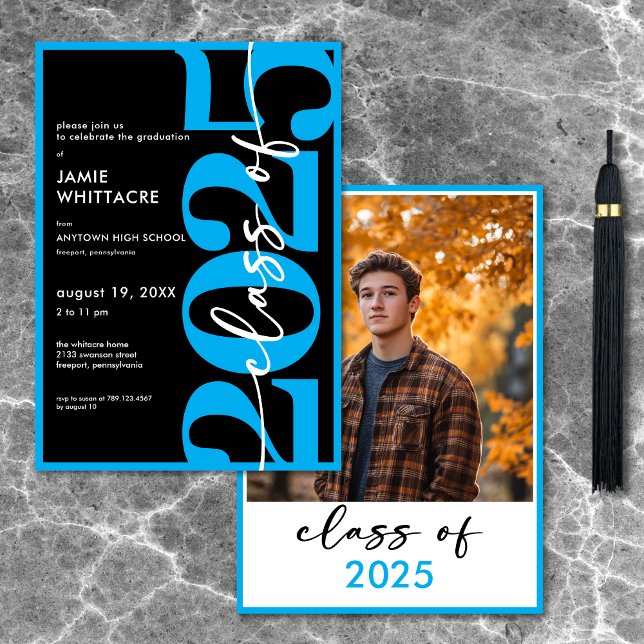 Modern Minimal Blue Typography Graduation Party Invitation (Modern Minimal Blue Typography Graduation Party Invitation)