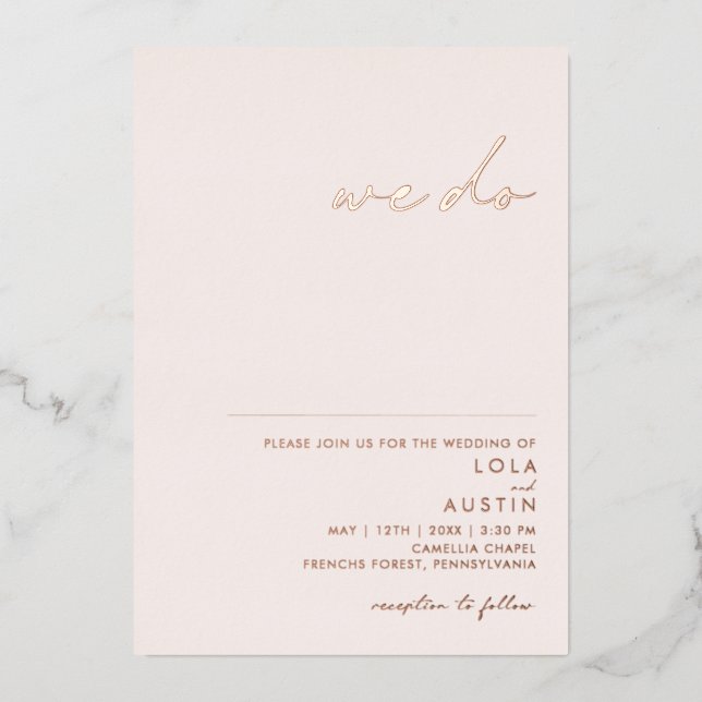Modern Minimal Blush And Rose Gold We Do Wedding (Front)