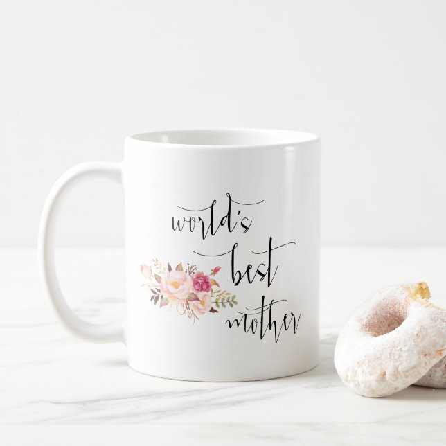 Modern Minimal Blush Floral World's Best Mother  Coffee Mug (With Donut)