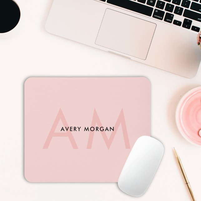 Modern Minimal Blush Pink Monogram Initials Mouse Pad (Creator Uploaded)