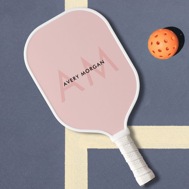 Modern Minimal Blush Pink Monogram Initials Pickleball Paddle (Creator Uploaded)