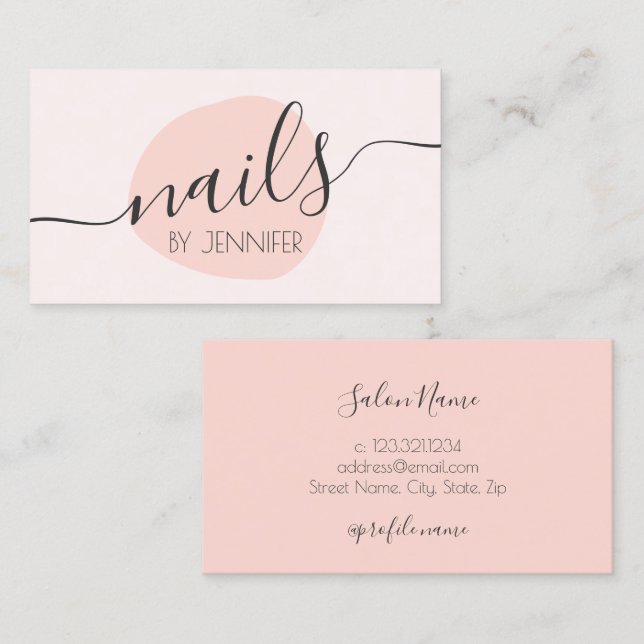 Modern minimal blush pink nails business card (Front/Back)
