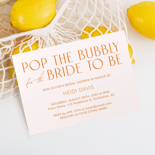 Modern Minimal Blush Pink & Orange Bridal Shower Invitation (Creator Uploaded)