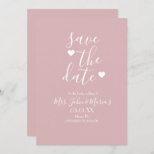 Modern Minimal Blush with Hearts Save the Date Invitation