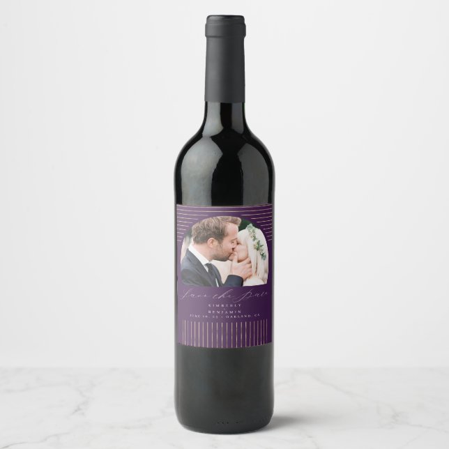 Modern Minimal Bohemian Save The Date Photo Wine Label (Front)