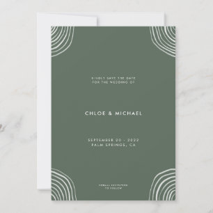 Modern Minimal Boho Dark Sage Bohemian Wedding Save The Date