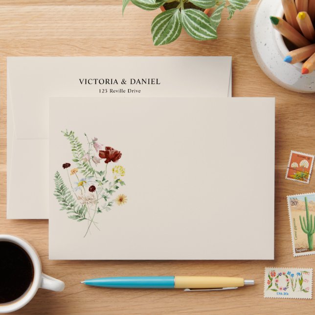 Modern Minimal Boho Wildflowers 5x7 Card Envelope (Desk)