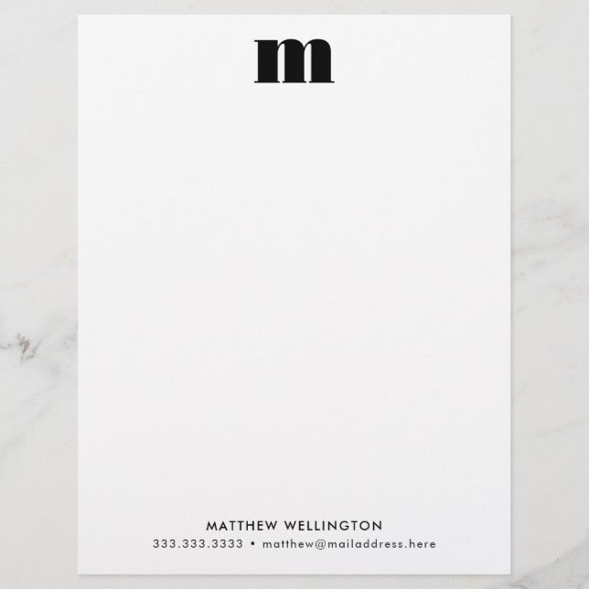 Modern Minimal Bold Black White Custom Monogram Letterhead (Front)