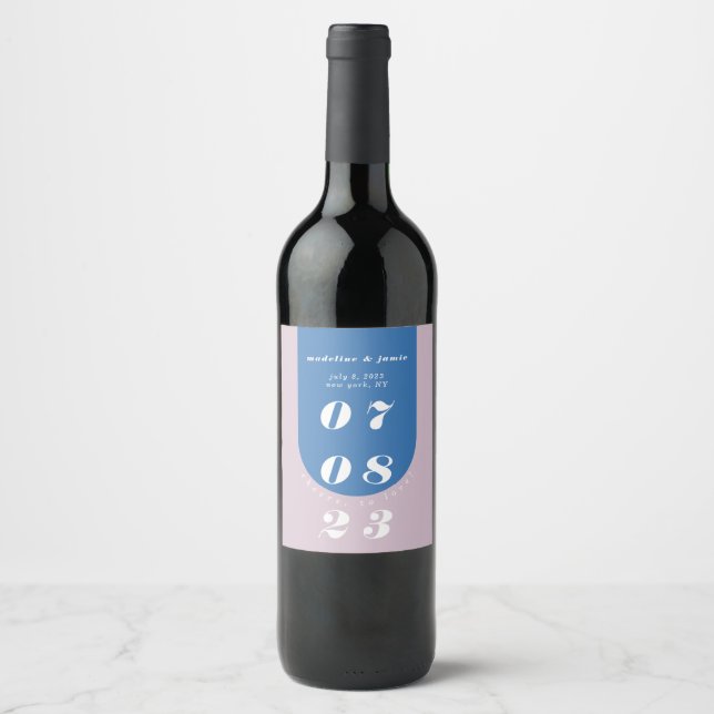 Modern Minimal Bold Blue & Purple Retro Arch Bold Wine Label (Front)