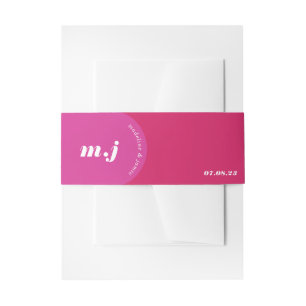 Modern Minimal Bold Pink Retro Arch Bold Monogram Invitation Belly Band