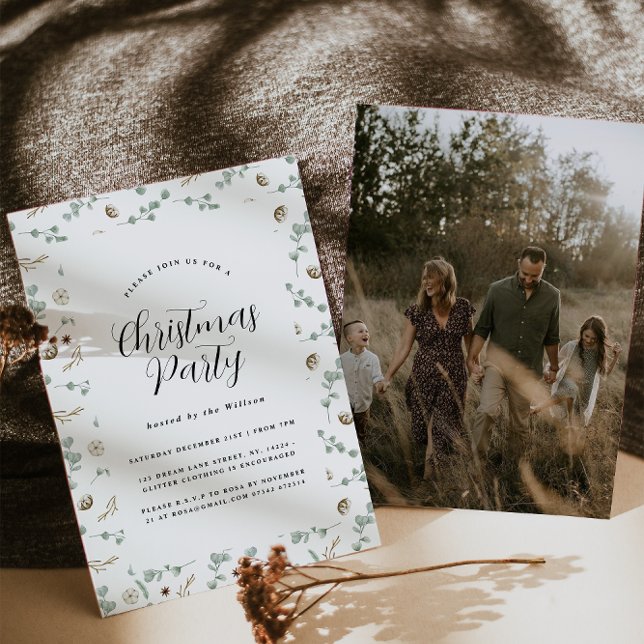 Modern minimal Botanical script Christmas  Invitation (Creator Uploaded)