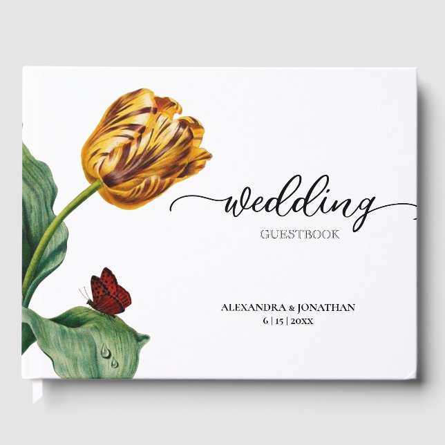 Modern Minimal Botanical Tulip Wedding Guest Book (Front)