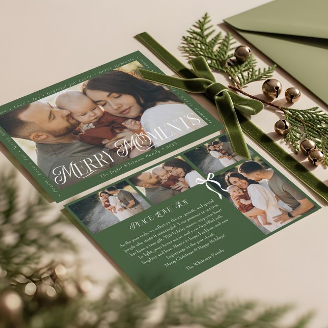 Modern Minimal Bow Merry Moments Photo Collage Holiday Card (Modern Minimal Bow Merry Moments Photo Collage Holiday Card)