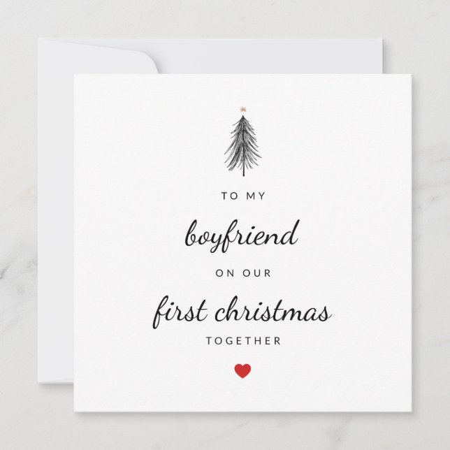 Modern Minimal Boyfriend Christmas Tree Holiday Ca Card (Front)