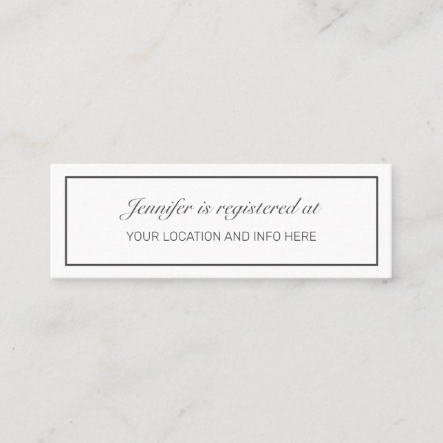 Modern Minimal Bridal Shower Registry Enclosure Mini Business Card (Front)