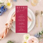 Modern Minimal Bright Magenta Wedding Menu<br><div class="desc">Designed to coordinate with for the «Bright» Wedding Invitation Collection. To change details,  click «Details». To move the text or change the size,  font,  or colour,  click «Edit using Design Tool». View the collection link on this page to see all of the matching items in this beautiful design.</div>