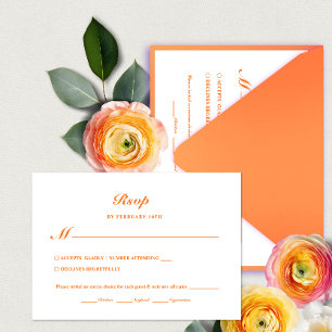 Modern Minimal Bright Orange Meal Choice Wedding RSVP Card