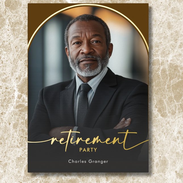 Modern Minimal Brown Retirement Party (Modern Minimal Brown Retirement Party Foil Invitation)