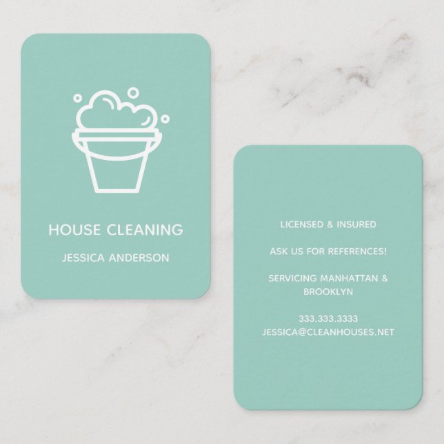 Modern Minimal Bucket Logo House Cleaning Maid Business Card (Front/Back)