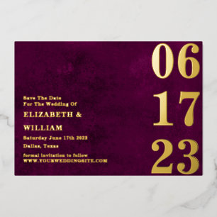 Modern Minimal Burgundy Gold Photo Save The Date