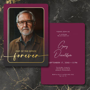 Modern Minimal Burgundy Photo Retirement Party