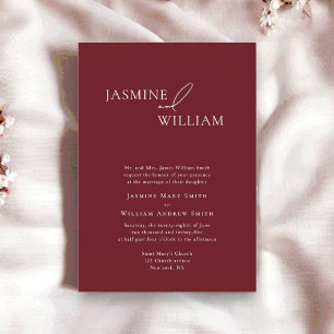 Modern  minimal burgundy Wedding Invitation 