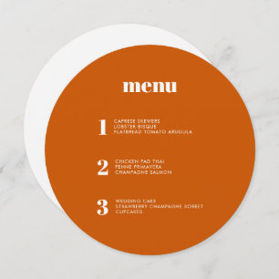 Modern Minimal Burnt Orange Round Circle Wedding Menu