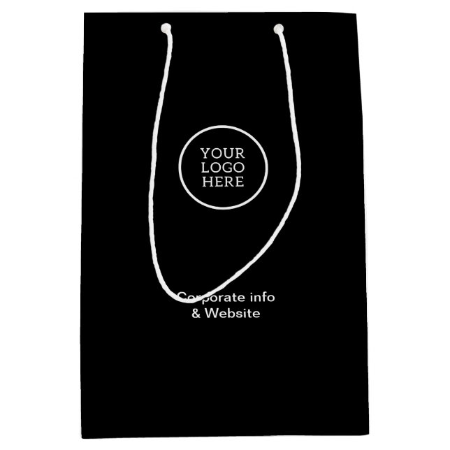 Modern Minimal Business Logo Black Corporate info Medium Gift Bag (Front)