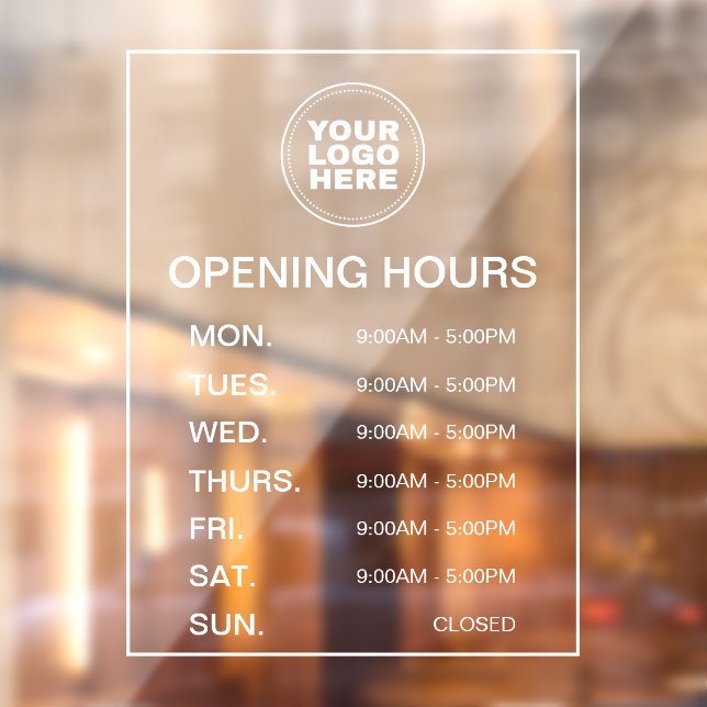 Modern Minimal Business Logo Opening Hours Window Cling (Sheet 2)