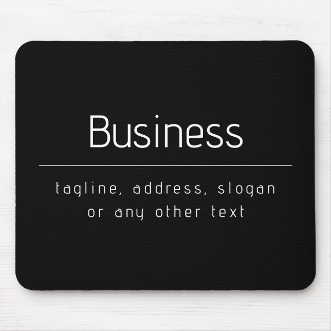 Modern Minimal Business Name & other Info | Black Mouse Pad (Front)
