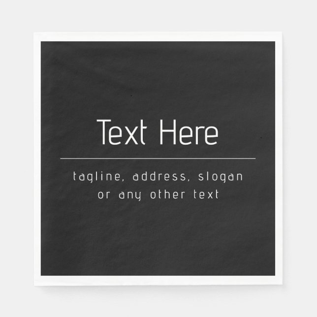 Modern Minimal Business Name & other Info | Black Napkin (Front)
