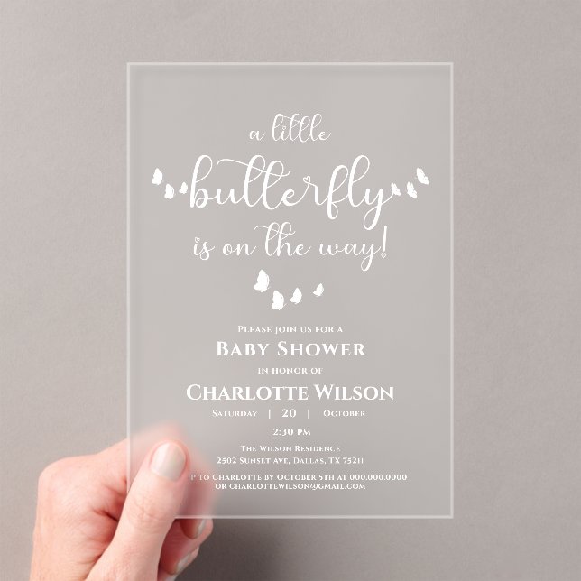 Modern Minimal Butterfly Calligraphy Baby Shower Acrylic Invitations (Insitu (Handheld))