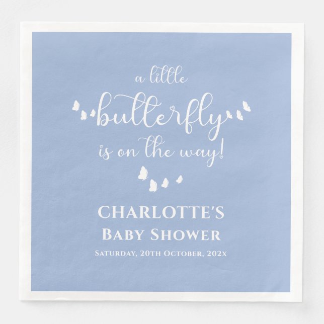 Modern Minimal Butterfly Calligraphy Baby Shower Napkin (Front)
