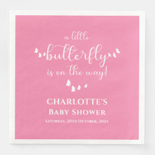 Modern Minimal Butterfly Calligraphy Baby Shower Napkin