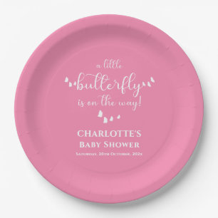 Modern Minimal Butterfly Calligraphy Baby Shower Paper Plate