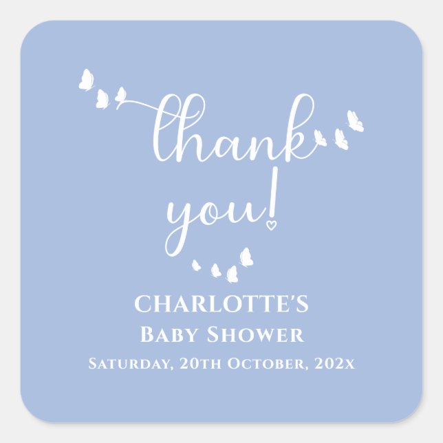 Modern Minimal Butterfly Calligraphy Baby Shower Square Sticker (Front)