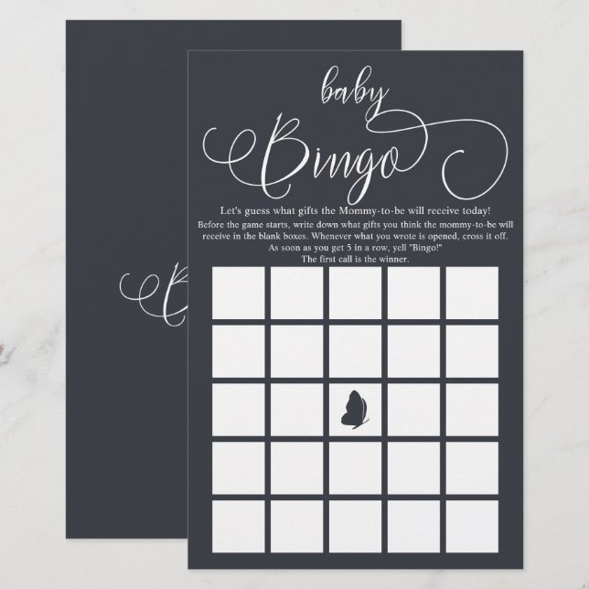 Modern Minimal Calligraphy Baby Bingo Game Flyer (Front/Back)