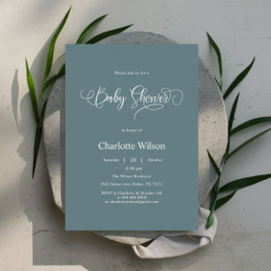 Modern Minimal Calligraphy Baby Boy Shower Invitation