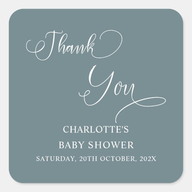 Modern Minimal Calligraphy Baby Shower Square Sticker (Front)