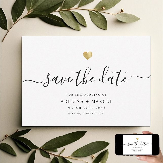 Modern Minimal Calligraphy Chic Gold Save The Date (Creator Uploaded)