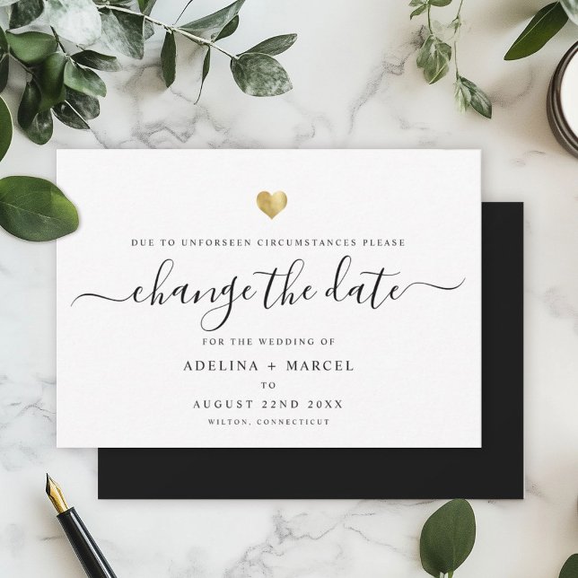 Modern Minimal Calligraphy Gold CHANGE THE DATE Save The Date (Creator Uploaded)
