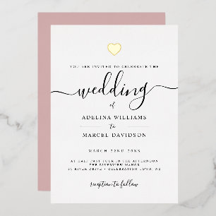 Modern Minimal Calligraphy Gold Heart Wedding