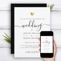 Modern Minimal Calligraphy Gold Heart Wedding