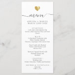 Modern Minimal Calligraphy Gold Heart Wedding Menu<br><div class="desc">This chic wedding menu shines with simplicity. Modern typography,  gorgeous calligraphy accented by a pretty heart in (printed) gold,  this suite is both minimal and elegant.</div>