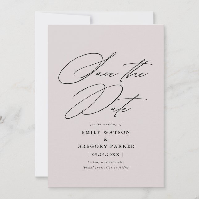 Modern Minimal Calligraphy Mauve Wedding Save The Date (Front)