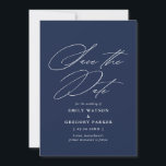 Modern Minimal Calligraphy Navy Blue Wedding Save The Date<br><div class="desc">Announce the good news in style with this elegant save the date card featuring elegant calligraphy. The reverse side features more room for any additional details you may wish to provide to your guests.</div>
