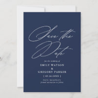 Modern Minimal Calligraphy Navy Blue Wedding
