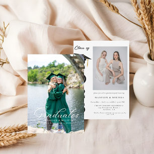 Modern Minimal Calligraphy Photo Twin Graduation  Invitation