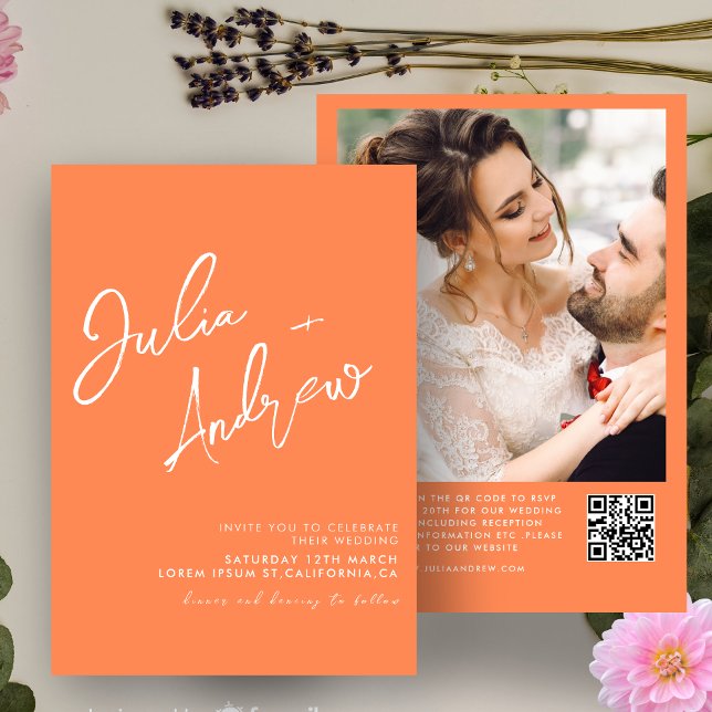 Modern Minimal Calligraphy QR Code Photo Wedding  Invitation (Creator Uploaded)