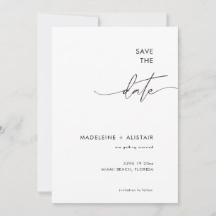 Modern Minimal Calligraphy Script Black White Save The Date
